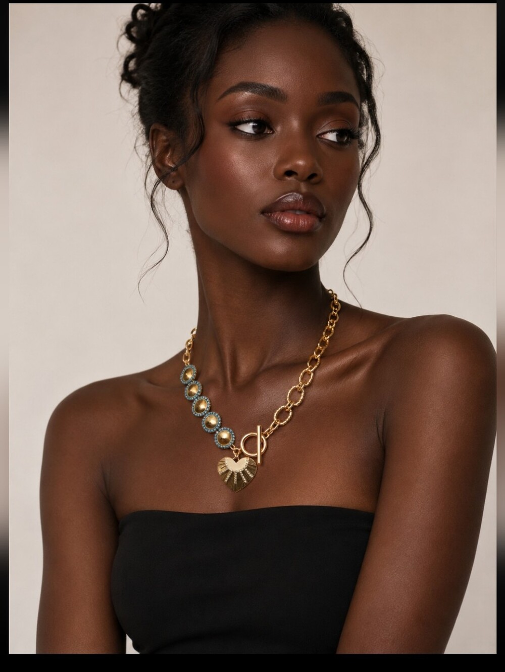 Tova Gold Chain Necklace with Blue Stones and  Pendant - Women Jewelry